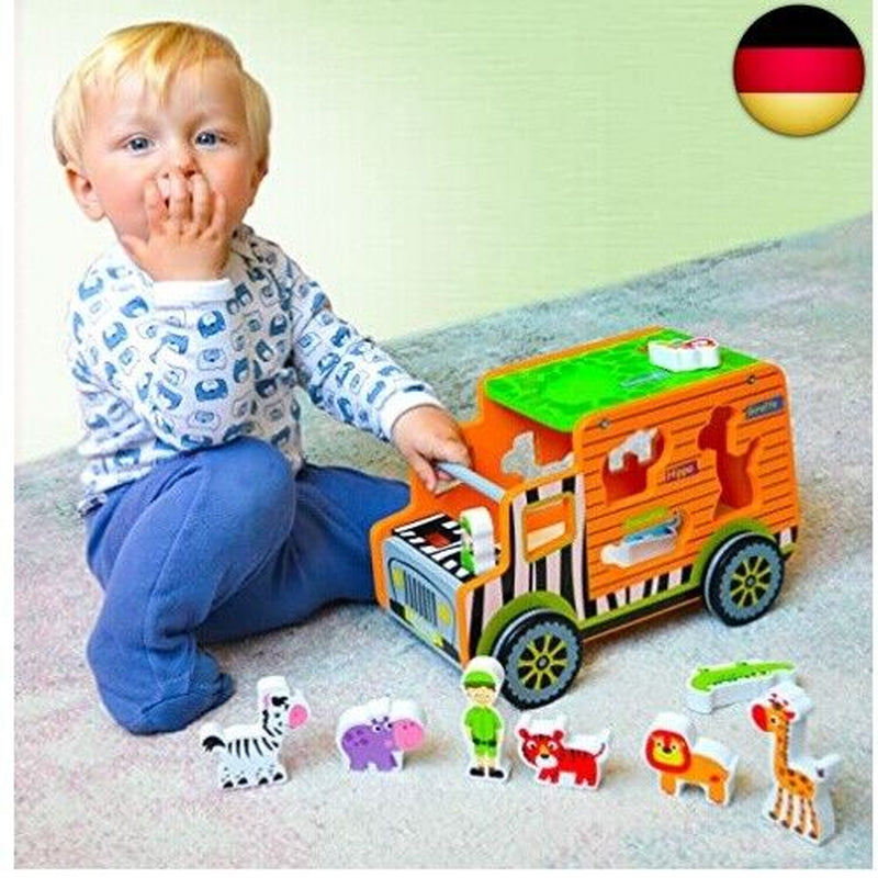 RB&G Safari Truck Lernspielzeug Montessori Steckspiel Mit Tierfiguren Puzzle