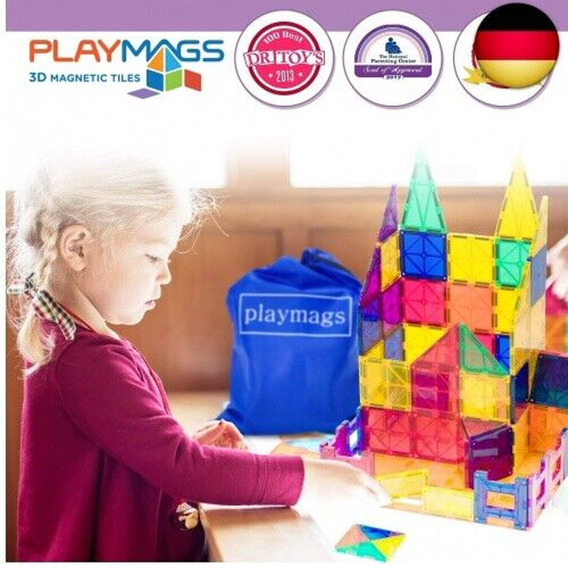 Playmags Magnetische Bausteine - 100 Stück Super Set: Mit Stärksten Magneten G