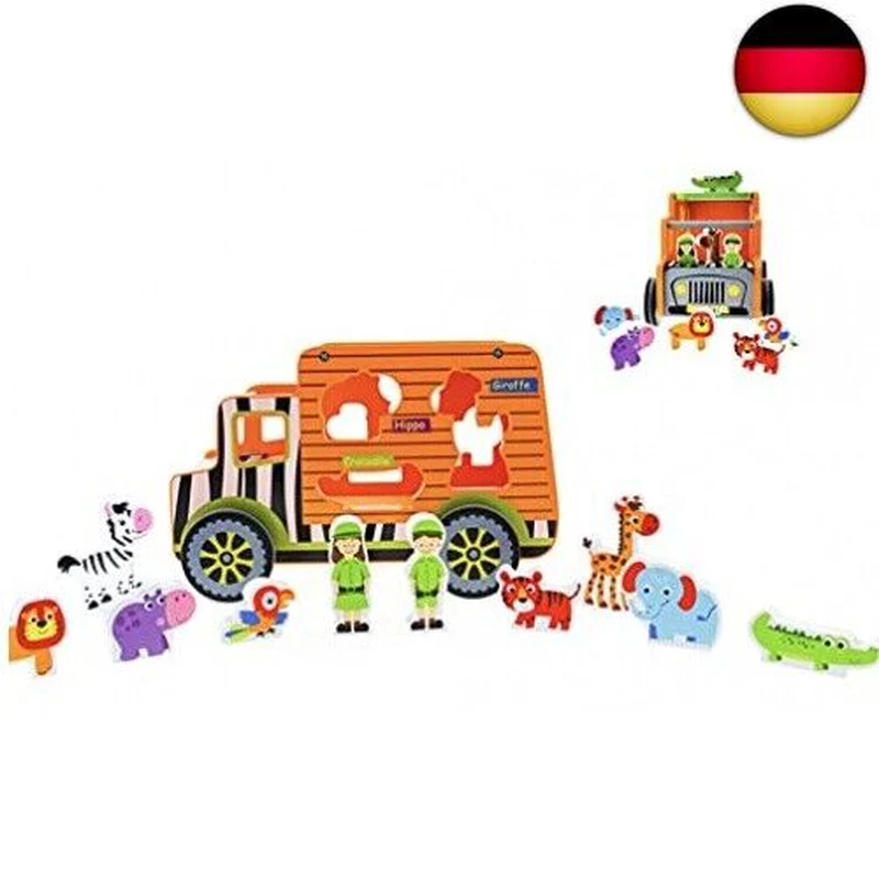 RB&G Safari Truck Lernspielzeug Montessori Steckspiel Mit Tierfiguren Puzzle