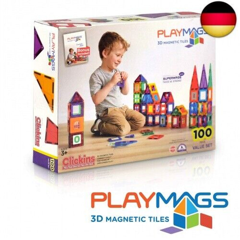 Playmags Magnetische Bausteine - 100 Stück Super Set: Mit Stärksten Magneten G