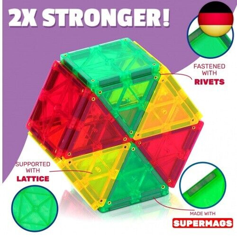 Playmags Magnetische Bausteine - 100 Stück Super Set: Mit Stärksten Magneten G